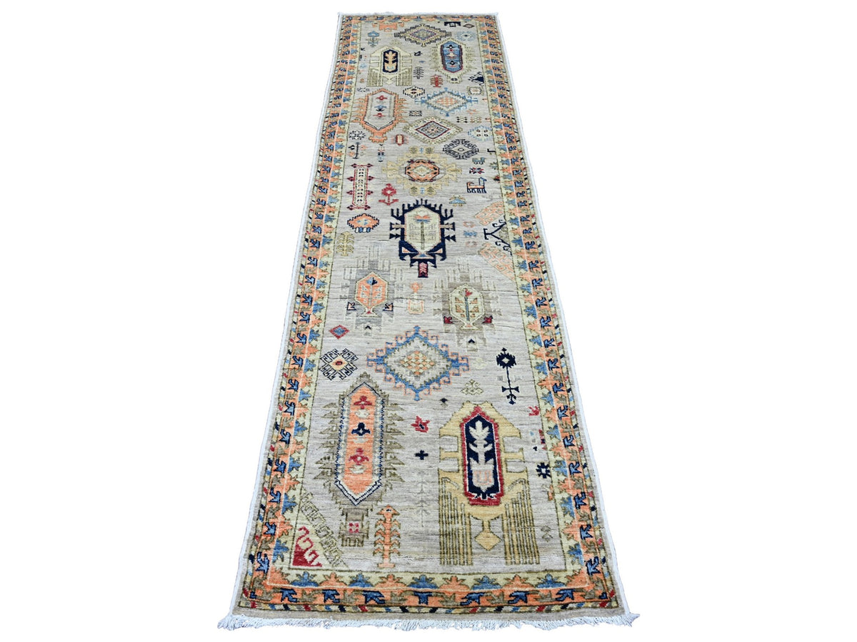 Oushak hand-knotted wool runner in Ivory & Orange, 2'7" x 9'8" — SKU O020632