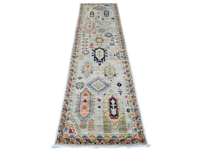 Oushak hand-knotted wool runner in Ivory & Orange, 2'7" x 9'8" — SKU O020632