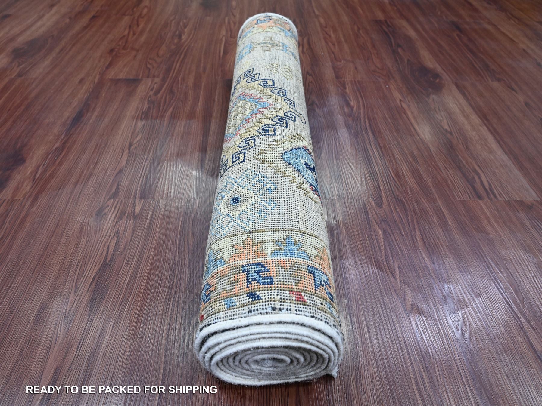 Oushak hand-knotted wool runner in Ivory & Orange, 2'7" x 9'8" — SKU O020632 (view 4)