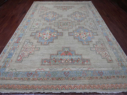 Peshawar Tribal & Geometric hand-knotted wool rug in Ivory & Blue, 8'8" x 11'8" — SKU O020636 (view 2)