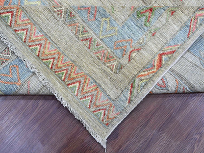 Ivory 8'8" x 11'8" Tribal Hand knotted Wool Rug - Sku: O020636