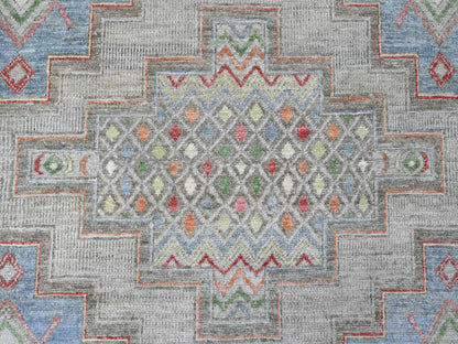 Peshawar Tribal & Geometric hand-knotted wool rug in Ivory & Blue, 8'8" x 11'8" — SKU O020636 (view 8)