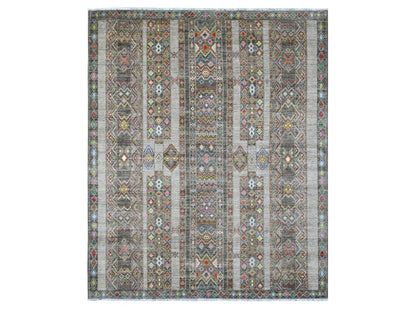 Tribal & Geometric hand-knotted wool rug in Gray, 8'1" x 9'6" — SKU O020637