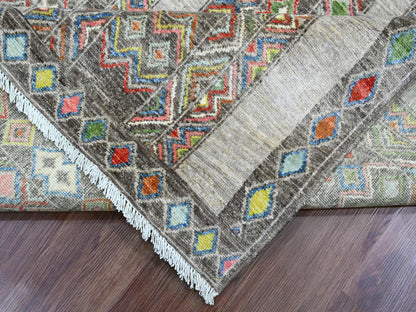 Grey 8'1" x 9'6" Tribal & Geometric Hand knotted Wool Rug - Sku: O020637