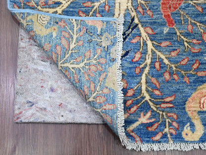 Blue 2'10" x 23'6" Oushak And Peshawar Hand knotted Wool Rug - Sku: O020638