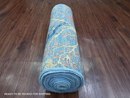 Blue 2'10" x 23'6" Oushak And Peshawar Hand knotted Wool Rug - Sku: O020638