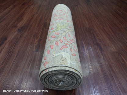 Brown 3'0" x 23'10" Oushak / Peshawar Hand knotted Wool Rug - Sku: O020639