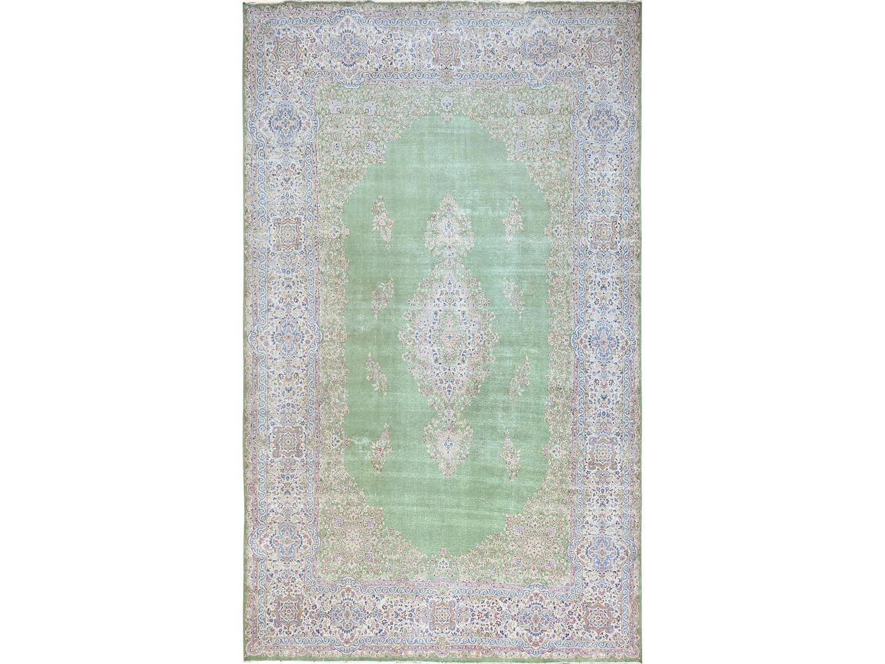 Green 11'8" x 19'3" Vintage Hand knotted Wool Rug - Sku: O02063