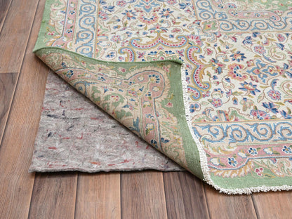 Kerman Vintage hand-knotted wool rug in Green & Ivory, 11'8" x 19'3" — SKU O02063 (view 5)