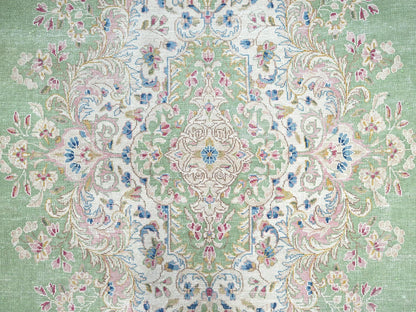 Kerman Vintage hand-knotted wool rug in Green & Ivory, 11'8" x 19'3" — SKU O02063 (view 9)