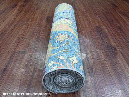 Blue 3'1" x 21'2" Oushak And Peshawar Hand knotted Wool Rug - Sku: O020642
