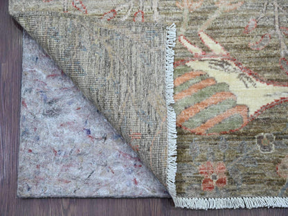 Brown 2'9" x 15'9" Oushak / Peshawar Hand knotted Wool Rug - Sku: O020643
