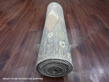 Brown 2'9" x 15'8" Oushak / Peshawar Hand knotted Wool Rug - Sku: O020645