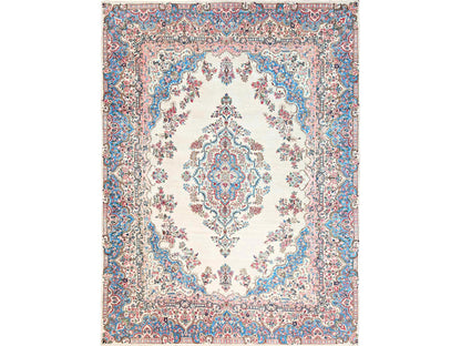 Kerman Vintage hand-knotted wool rug in Ivory & Light Blue, 10'3" x 13'2" — SKU O02064