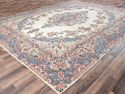 Kerman Vintage hand-knotted wool rug in Ivory & Light Blue, 10'3" x 13'2" — SKU O02064 (view 3)