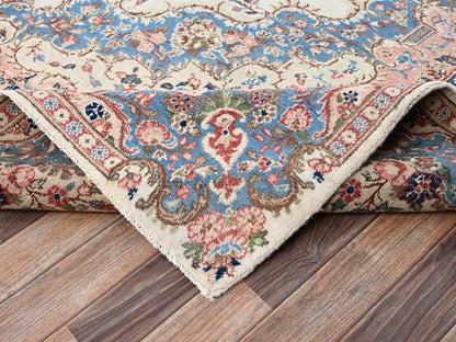 Kerman Vintage hand-knotted wool rug in Ivory & Light Blue, 10'3" x 13'2" — SKU O02064 (view 7)