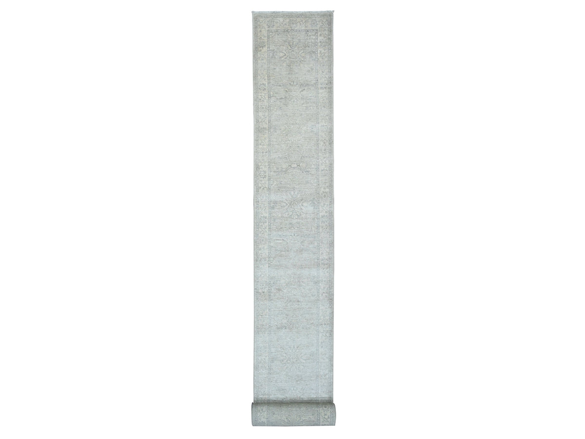 Heriz Oushak hand-knotted wool runner in Ivory, 2'4" x 29'3" — SKU O020650