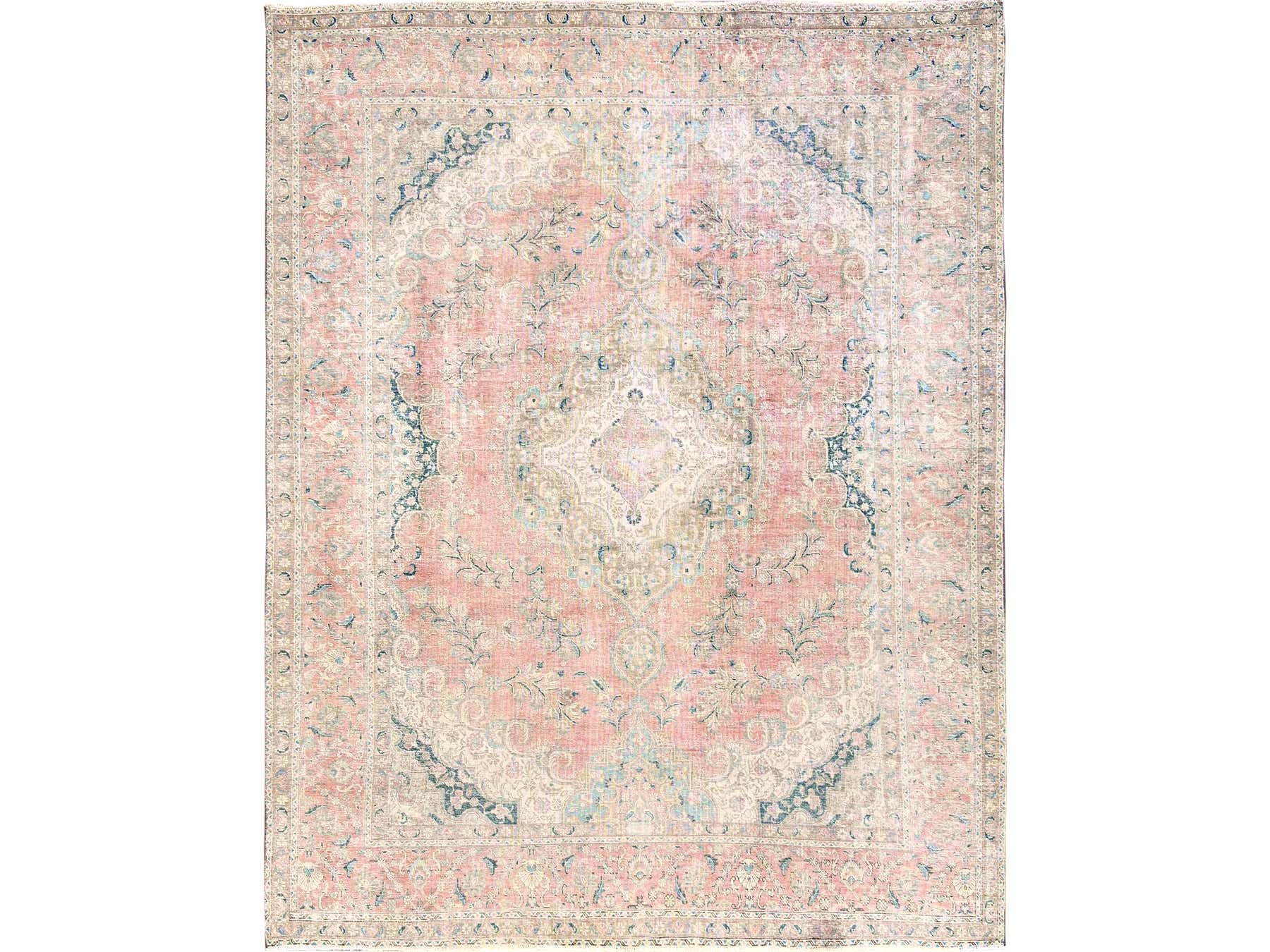 Pink 9'7" x 12'2" Vintage Hand knotted Wool Rug - Sku: O02065