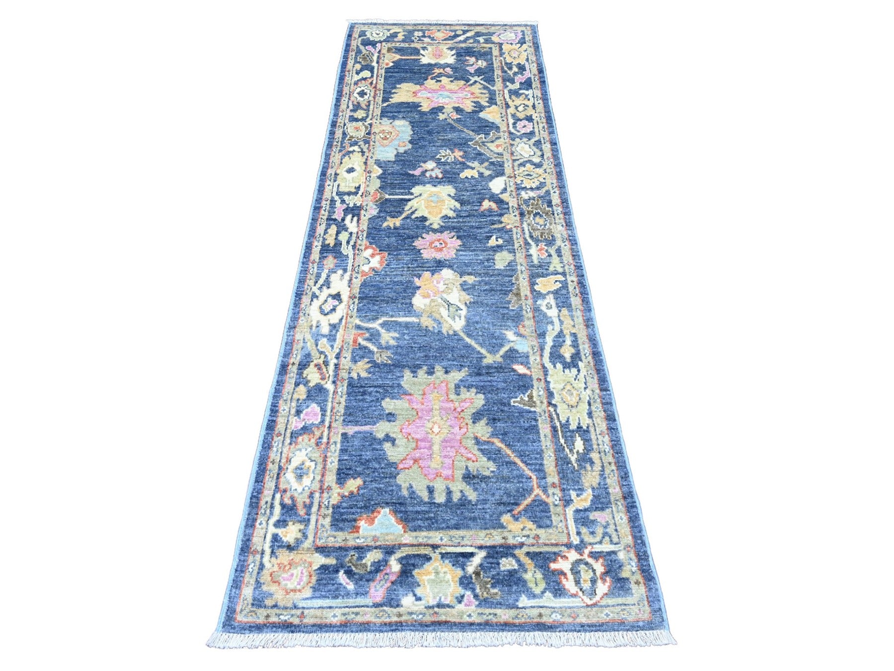 Blue 2'9" x 8'6" Oushak / Peshawar Hand knotted Wool Rug - Sku: O020662