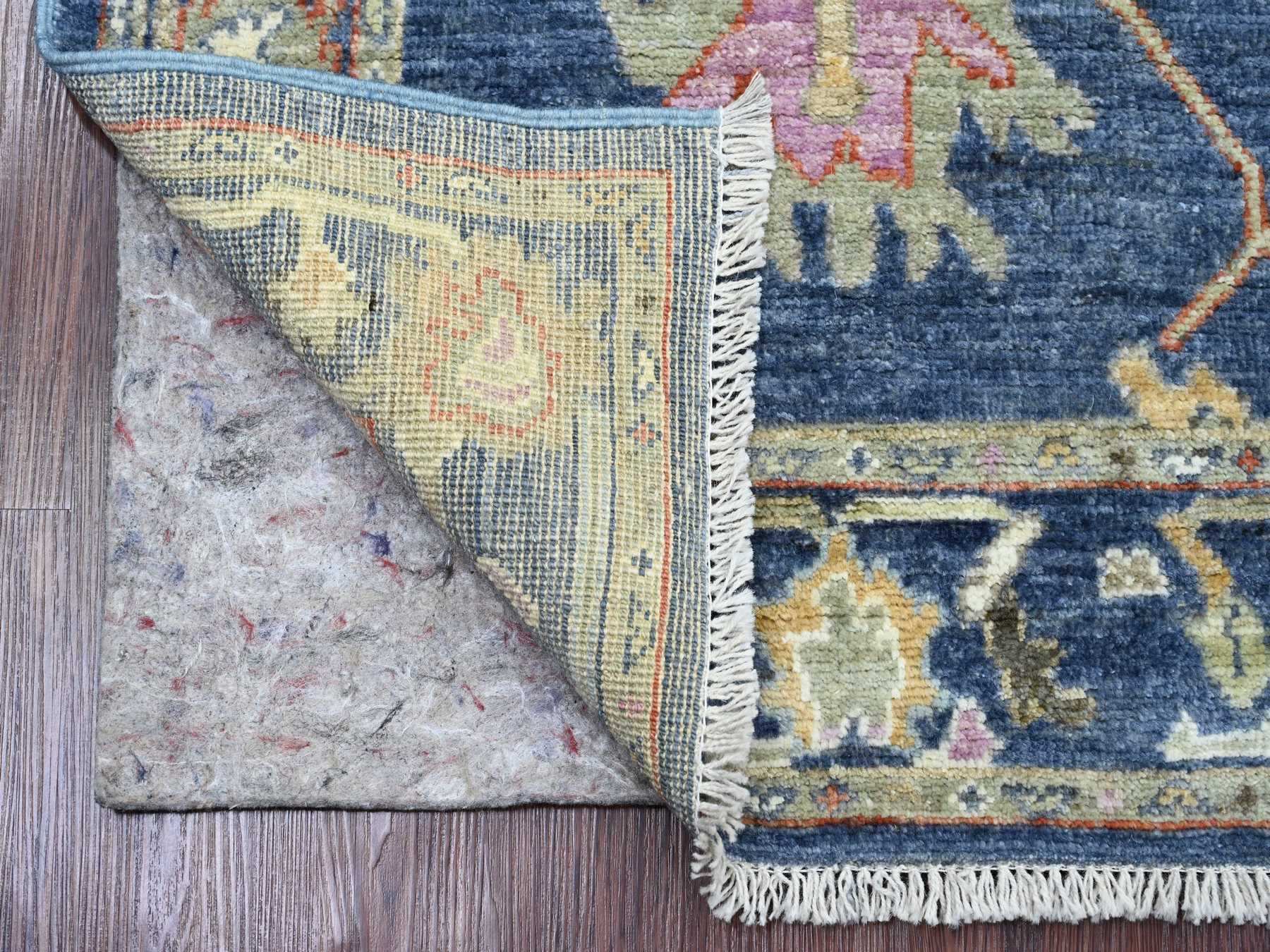 Blue 2'9" x 8'6" Oushak / Peshawar Hand knotted Wool Rug - Sku: O020662