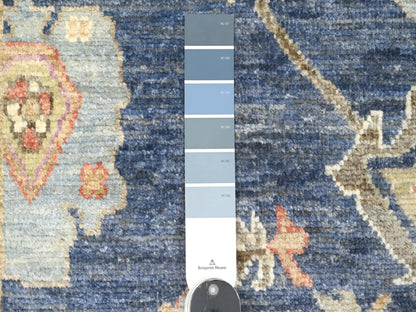 Blue 2'9" x 8'6" Oushak And Peshawar Hand knotted Wool Rug - Sku: O020662