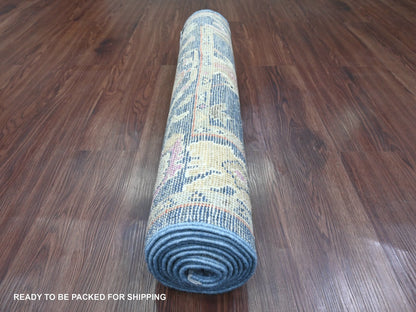 Blue 2'9" x 8'6" Oushak And Peshawar Hand knotted Wool Rug - Sku: O020662