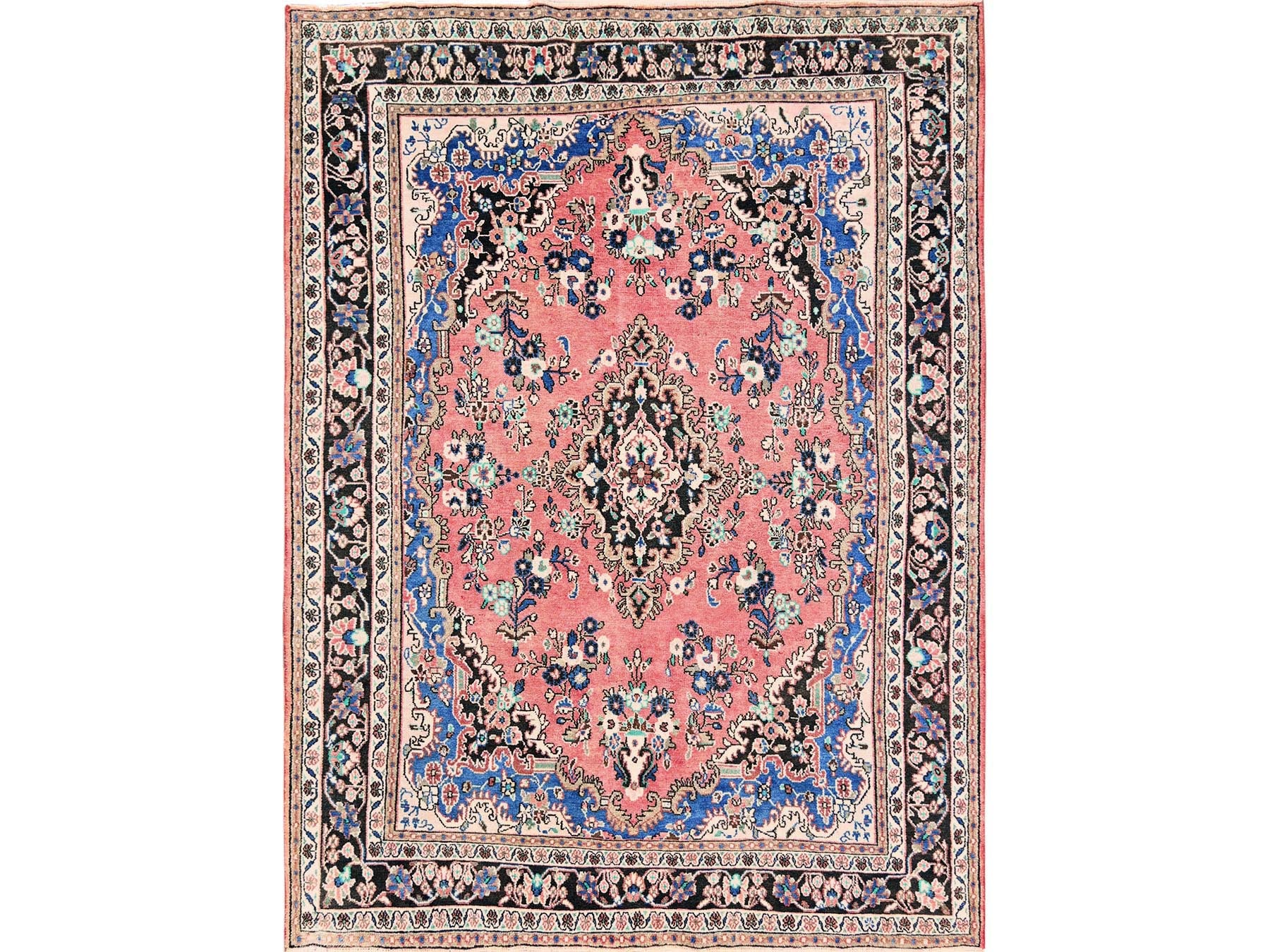Pink 6'11" x 10'0" Vintage Hand knotted Wool Rug - Sku: O02066