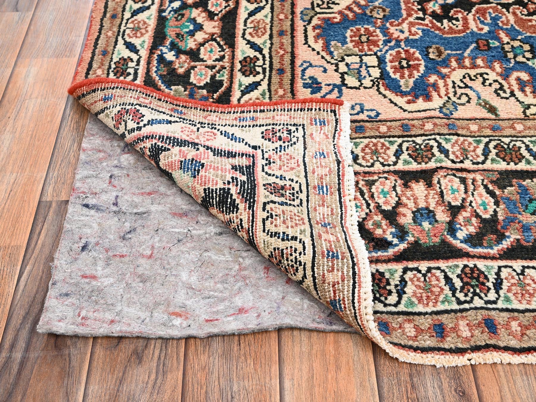 Vintage hand-knotted wool rug in Pink & Chocolate Brown, 6'11" x 10' — SKU O02066 (view 5)
