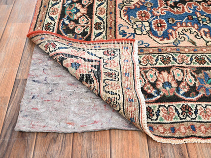 Vintage hand-knotted wool rug in Pink & Chocolate Brown, 6'11" x 10' — SKU O02066 (view 5)