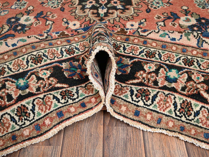 Vintage hand-knotted wool rug in Pink & Chocolate Brown, 6'11" x 10' — SKU O02066 (view 6)