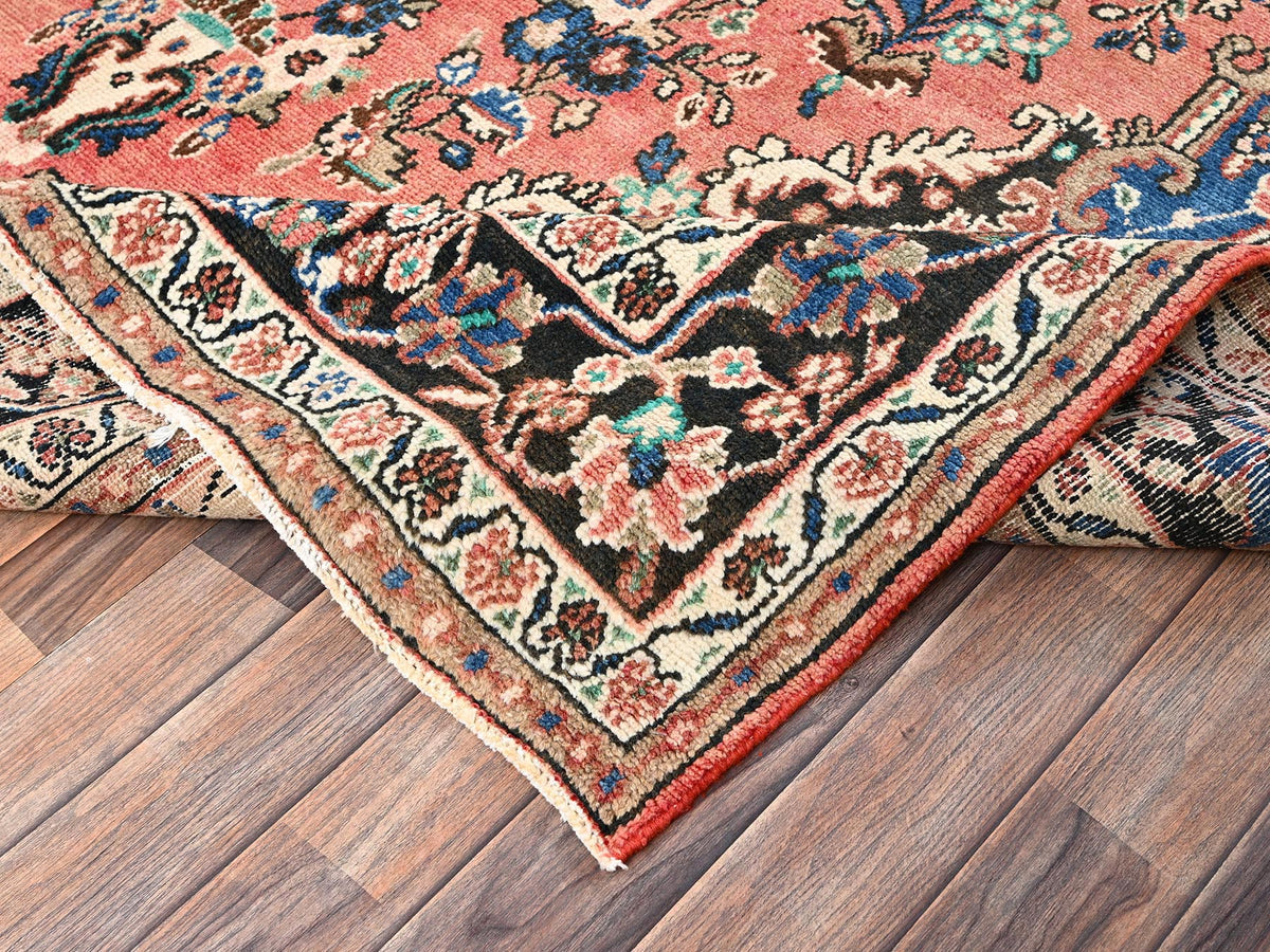 Vintage hand-knotted wool rug in Pink & Chocolate Brown, 6'11" x 10' — SKU O02066 (view 7)