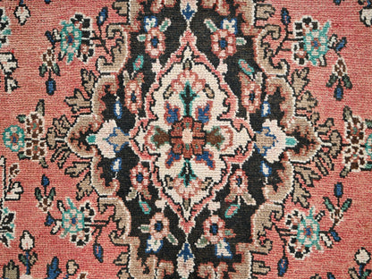 Vintage hand-knotted wool rug in Pink & Chocolate Brown, 6'11" x 10' — SKU O02066 (view 9)