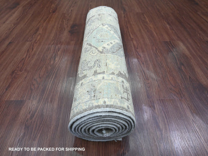 Grey 2'6" x 9'7" Oushak And Peshawar Hand knotted Wool Rug - Sku: O020671