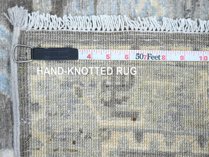 Grey 2'6" x 9'7" Oushak And Peshawar Hand knotted Wool Rug - Sku: O020671