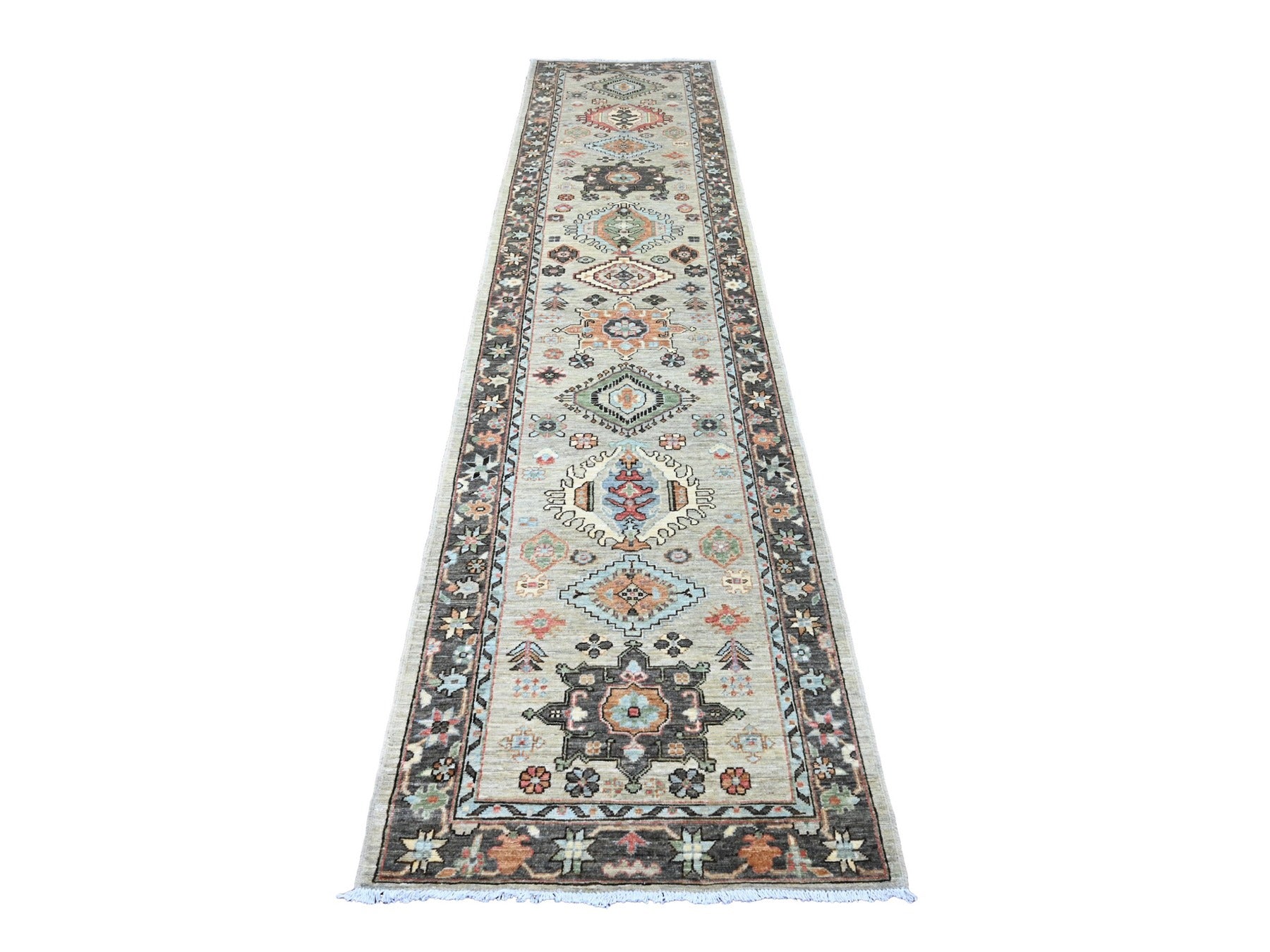 Peshawar Oushak hand-knotted wool runner in Gray & Dim Gray, 2'9" x 11'11" — SKU O020677