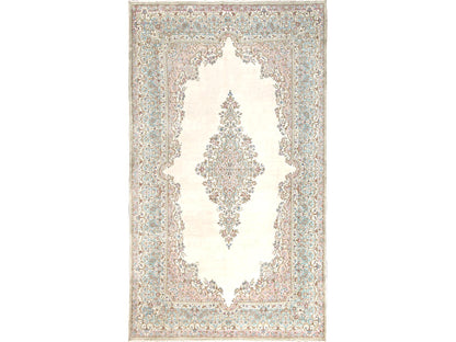 Kerman Vintage hand-knotted wool rug in Ivory & Light Blue, 8'9" x 15'2" — SKU O02067