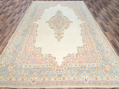 Kerman Vintage hand-knotted wool rug in Ivory & Light Blue, 8'9" x 15'2" — SKU O02067 (view 2)