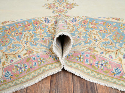 Kerman Vintage hand-knotted wool rug in Ivory & Light Blue, 8'9" x 15'2" — SKU O02067 (view 6)