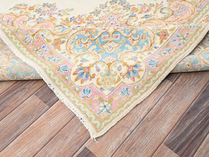 Kerman Vintage hand-knotted wool rug in Ivory & Light Blue, 8'9" x 15'2" — SKU O02067 (view 7)