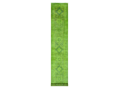 Kazak Kazak hand-knotted wool runner in Overdyed & Green, 2'8" x 18'10" — SKU O020680