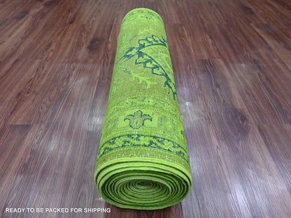 Kazak Kazak hand-knotted wool runner in Overdyed & Green, 2'8" x 18'10" — SKU O020680 (view 4)
