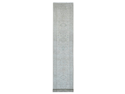 Peshawar Oushak hand-knotted wool runner in Ivory & Light Gray, 2'8" x 15'11" — SKU O020682