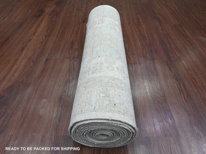 Peshawar Oushak hand-knotted wool runner in Ivory & Light Gray, 2'8" x 15'11" — SKU O020682 (view 4)