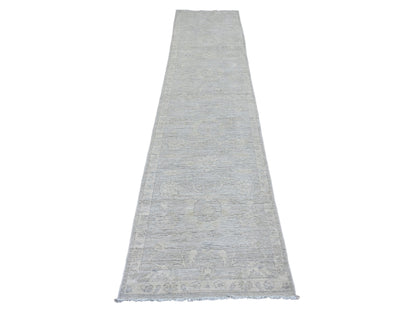 Peshawar Oushak hand-knotted wool runner in Gray & Ivory, 2'7" x 11'9" — SKU O020683