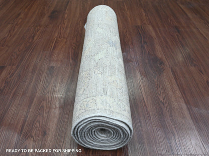 Peshawar Oushak hand-knotted wool runner in Gray & Ivory, 2'7" x 11'9" — SKU O020683 (view 4)