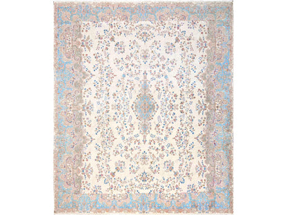 Kerman Vintage hand-knotted wool rug in Ivory & Light Blue, 11'10" x 14'2" — SKU O02068
