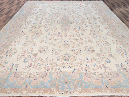 Kerman Vintage hand-knotted wool rug in Ivory & Light Blue, 11'10" x 14'2" — SKU O02068 (view 2)