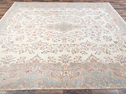 Kerman Vintage hand-knotted wool rug in Ivory & Light Blue, 11'10" x 14'2" — SKU O02068 (view 4)