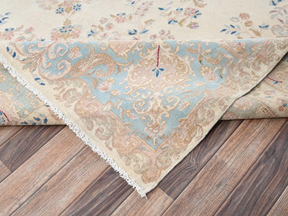 Kerman Vintage hand-knotted wool rug in Ivory & Light Blue, 11'10" x 14'2" — SKU O02068 (view 7)