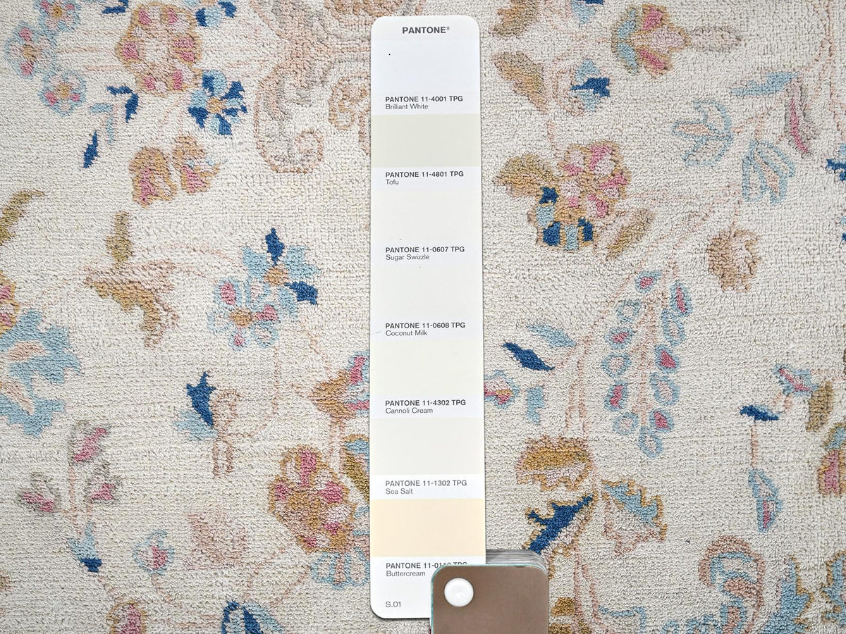 Kerman Vintage hand-knotted wool rug in Ivory & Light Blue, 11'10" x 14'2" — SKU O02068 (view 8)